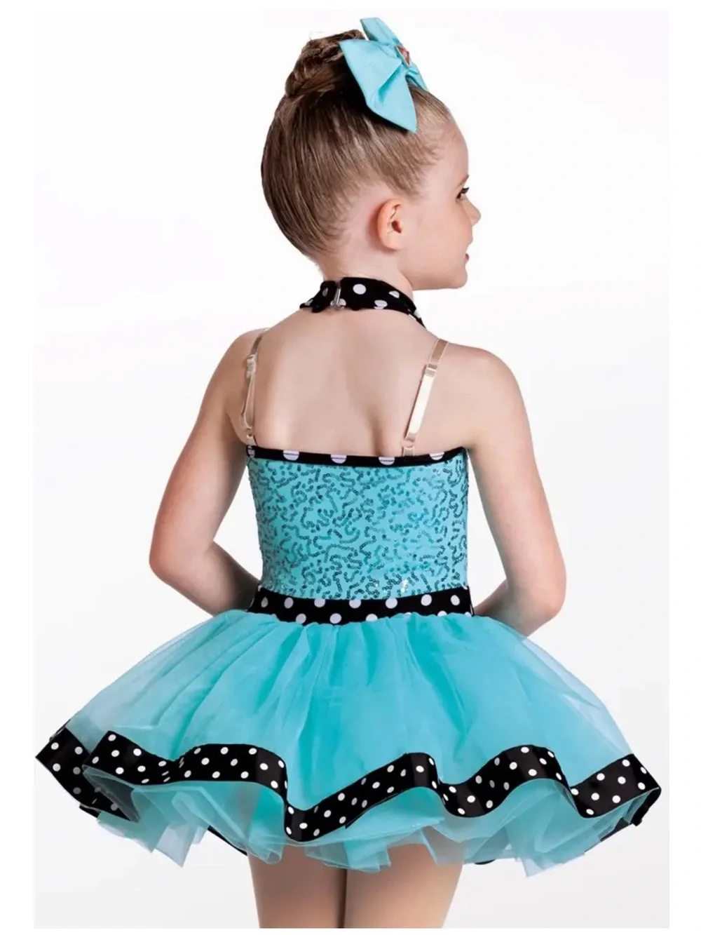 Weissman | Boogie Fever Teal Sequin Tutu Dress with Black Polka Dot Trim, IC
